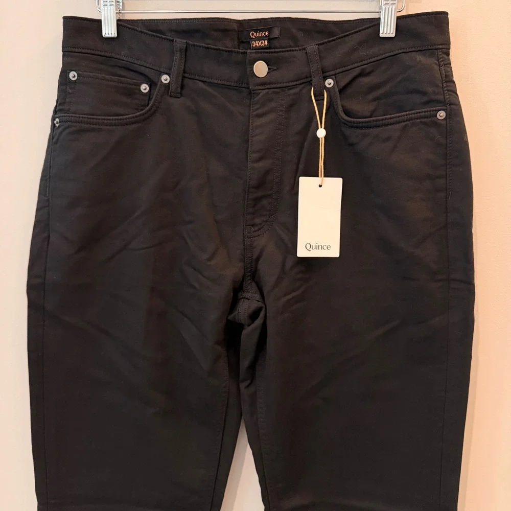 Quince Comfort Stretch Traveler 5 Pocket Pants Slim Office Date Black 34 34 NWT